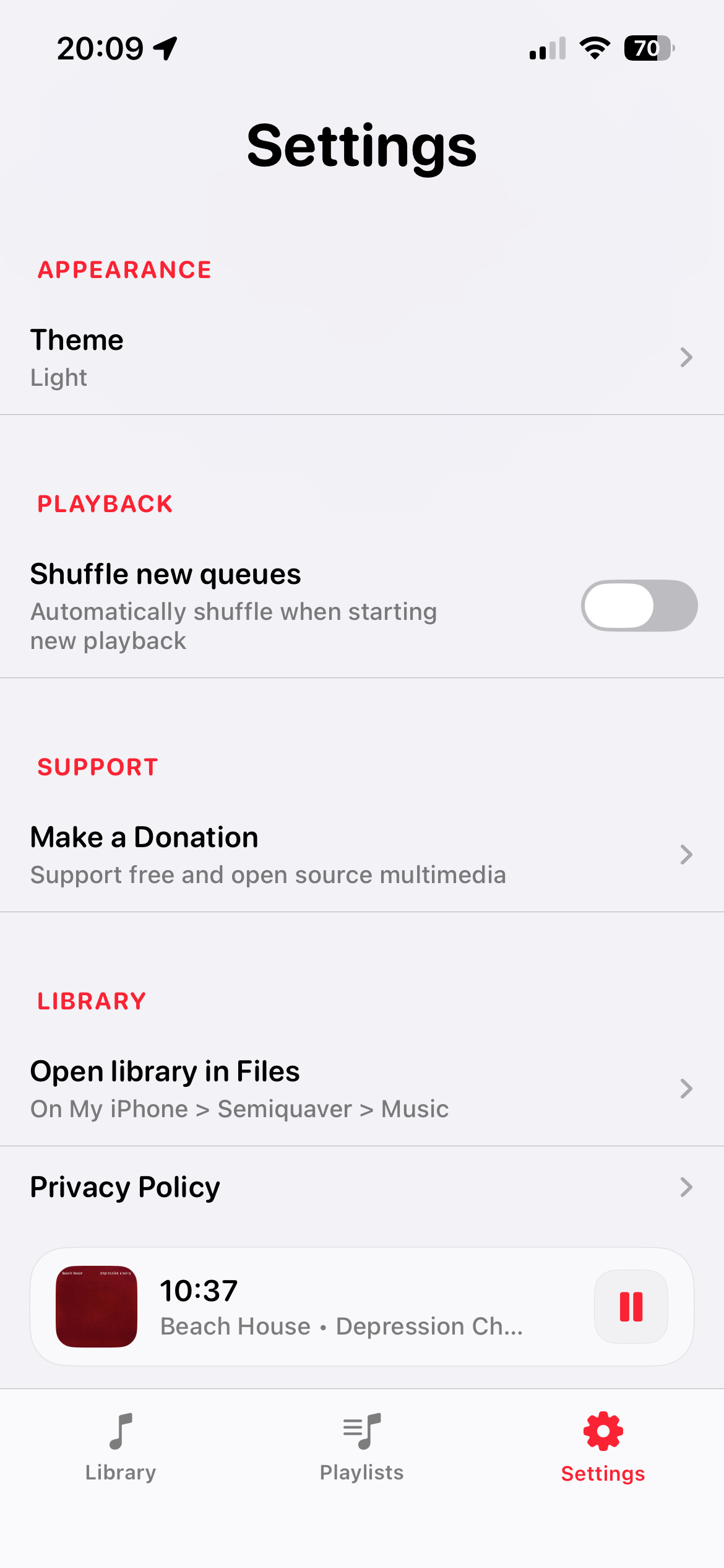 Semiquaver playlist screen
